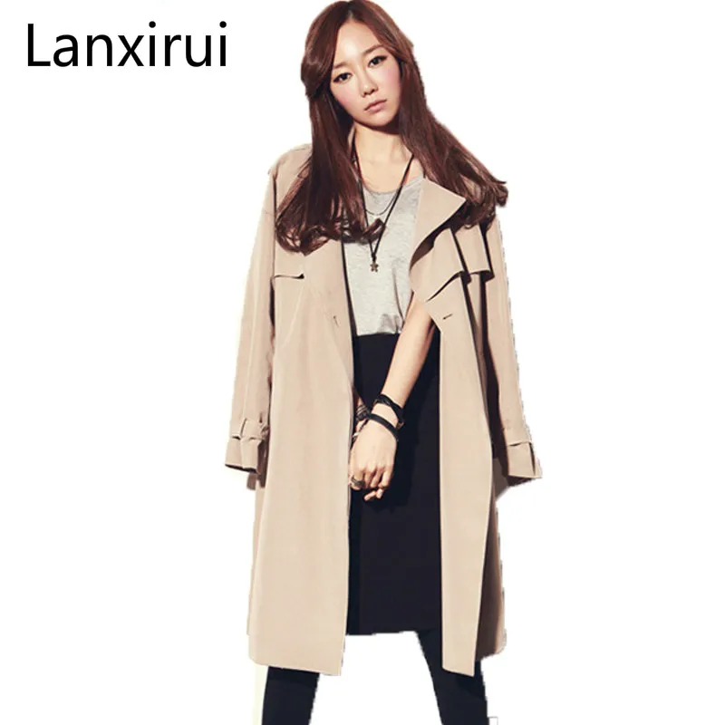 

Fashion Women Trench Coat Loose Outwear Coats Female Spring Autumn Long Windbreaker Clothing Lady Raincoats with Belt