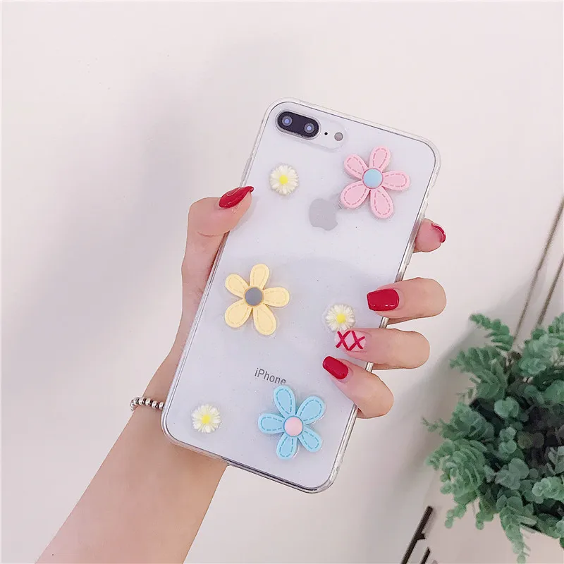 

Cute Fresh daisy Phone Case For iPhone XS XR XS Max X 8 7 6 6S Plus Summer floral Transparent Phone Back Cover Cases Coque