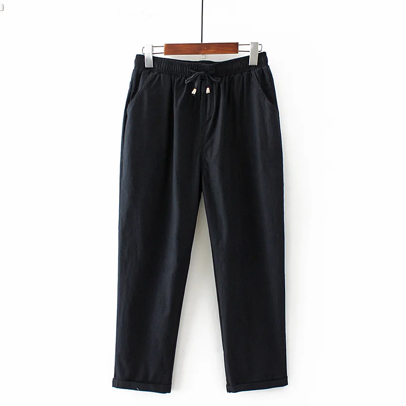 

2019 New Spring Summer Cotton Linen Pants Casual Loose Candy Color Elatic Waist Ankle-Length Pants Plus Size Women Harem Pants