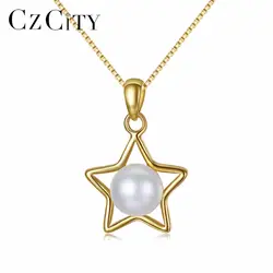 CZCITY Шарм Звезда дизайн жемчужные ювелирные изделия, жемчужное ожерелье кулон, 925 стерлингового серебра ювелирные изделия, модное ожерелье s