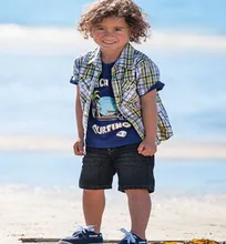 cheap baby clothes summer style new clothes boy shortsleeve fantasias infantis plaid set kid denim set