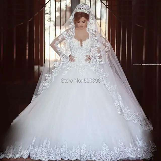 Hot Sheer Long Sleeves Wedding Dress 2016 Casamento O Hot Sheer Long Sleeves Wedding Dress 2016 Casamento O Ball Gown Lace Liques Bridal