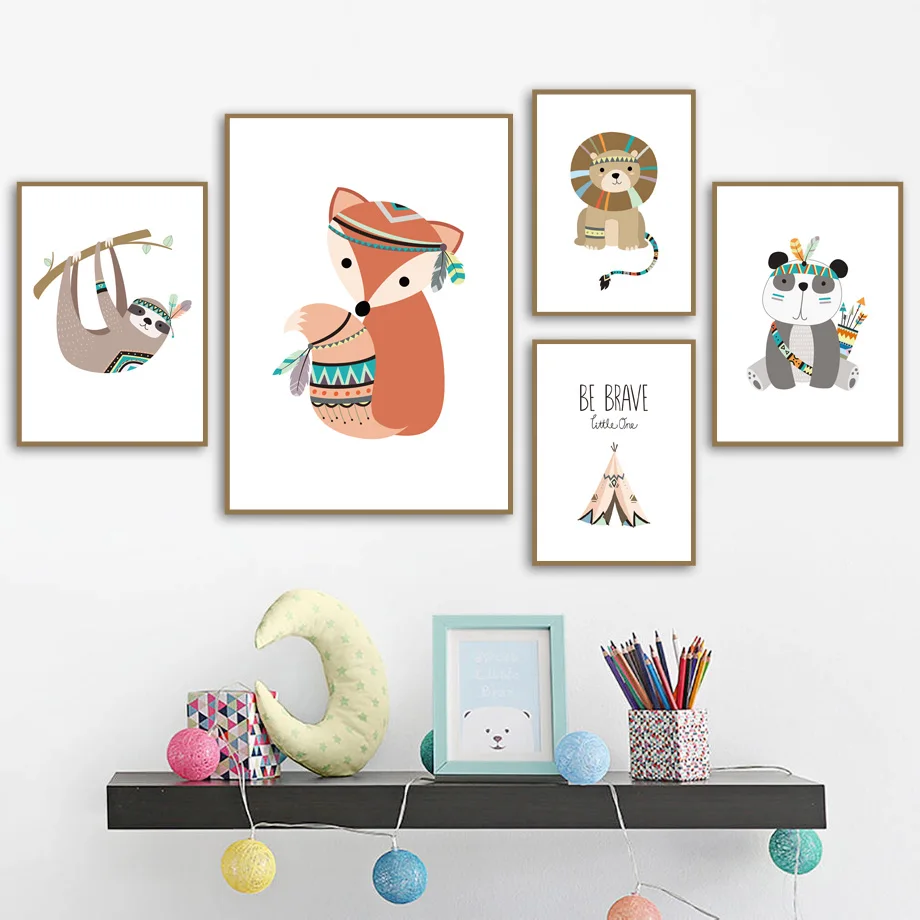 Hot Fox Lion Panda Sloth Tent Nordic Posters And Prints Wall Fox Lion Panda Sloth Tent Nordic Posters And Prints Wall Art Canvas Painting Nursery Pictures Baby Kids Boy Room Decor