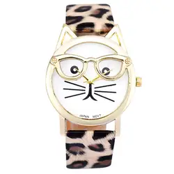 Splendid милые Очки Cat Для женщин Циферблат Аналоговые кварцевые наручные часы Прямая поставка