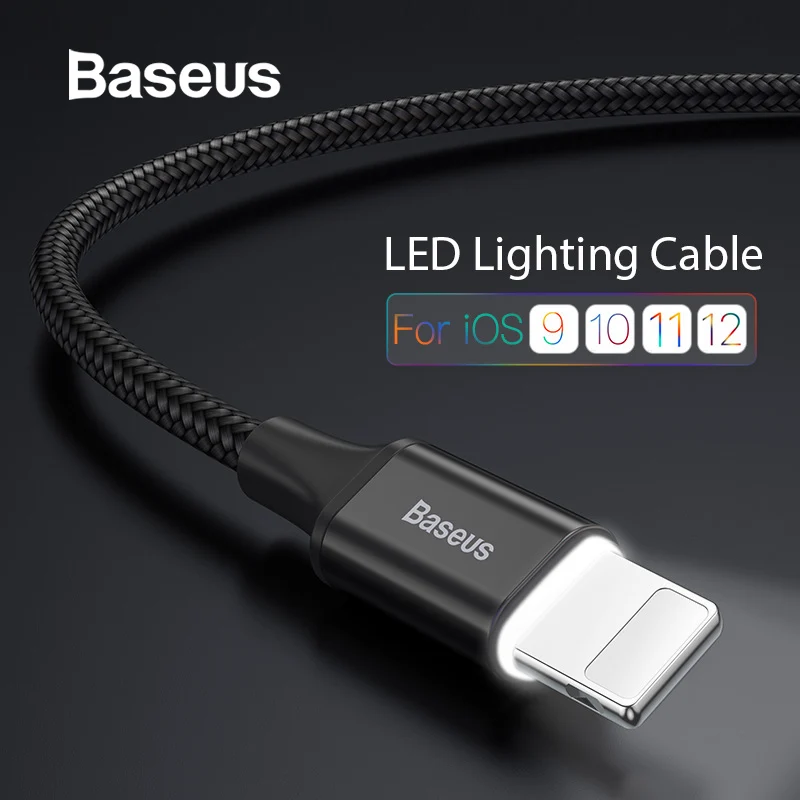 

Baseus LED Light Lighting USB Cable For iPhone Xs Max XR Fast Charging Data Sync Cable For iPhone 8 7 6s Plus iPad Charger Cable