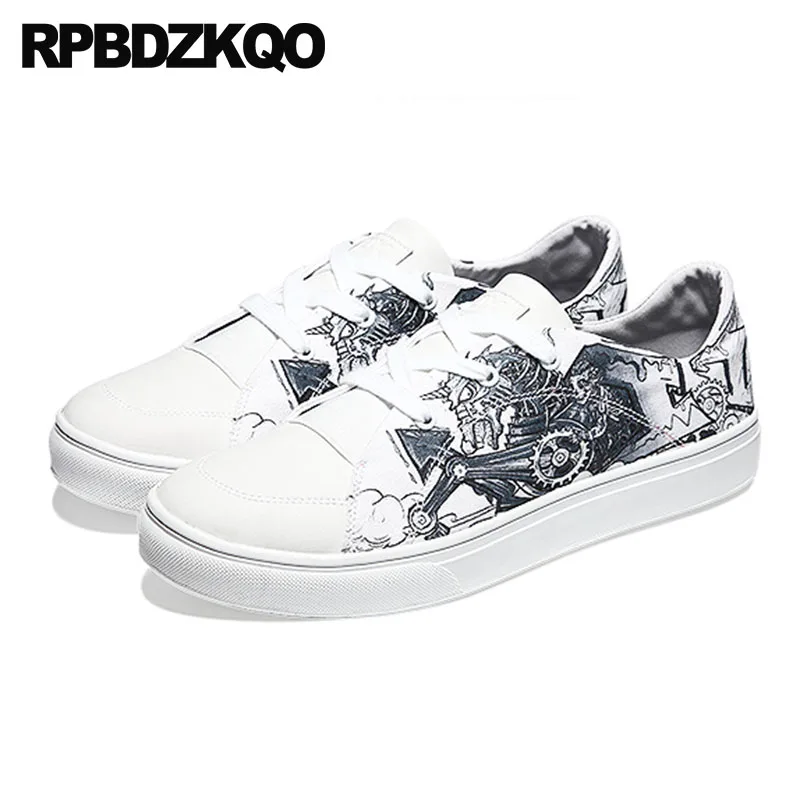 Pista Alta Up Los De Blanco Hombres Lujo Lace Pintura Skate Calidad Famosa Zapatillas Pisos Blancos Zapatos Impreso Marca FqS1RHww