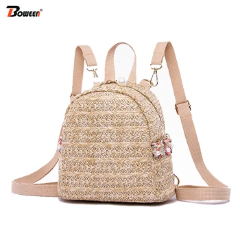 

Straw Backpack Girls Small Fashion Stripe Girl Backpacks Mini Weaving Bagpack for Teenager Youth Back Pack National Wind 2019