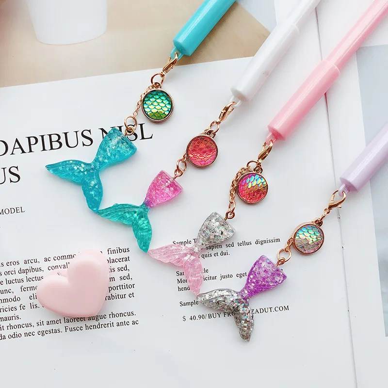 

4pcs Crystal Mermaid pendant gel pen set 0.5mm Black color ink pens writing Girl gift Stationery Office school supplies A6545