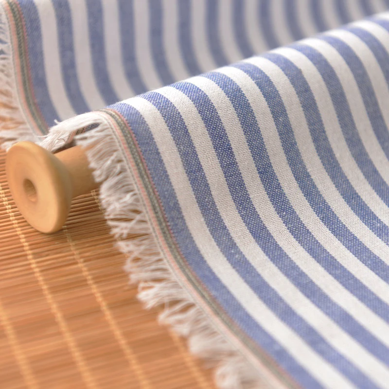 

Navy Style National Yarn Dyed Blue Striped Cotton and Linen Fabric