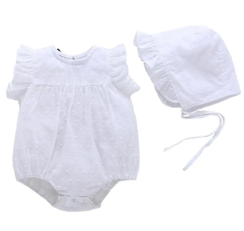 

High quality Baby summer bodysuit infant girls princess dress baby christening baptism gown party bodysuit & hat