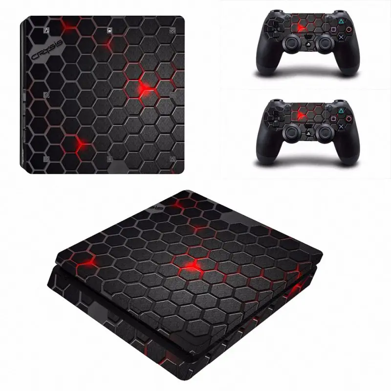 Crysis Fashion Black Grid Vinyl Cover Decal PS4 Slim Skin Sticker for Sony PlayStation 4 Slim Console & 2 Controllers Skins-870