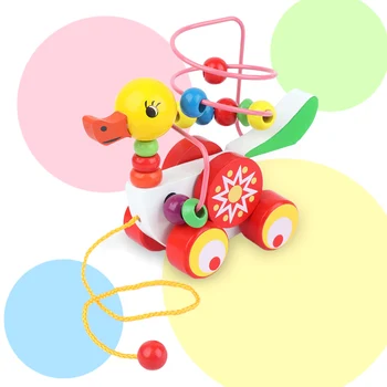 

Multicolour Educational Duckling Trailer Toy Mini Around Beads Learning Game Wooden Children Kids Blocks Baby Infant Wooden Toy