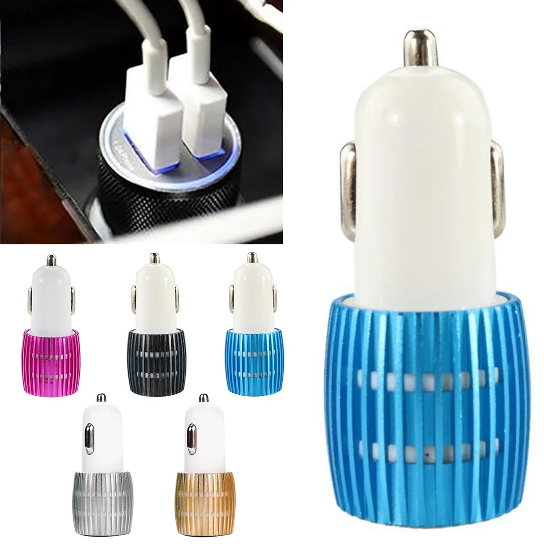 

Phone Adapter Charger Electr Mini USB Car Charger One Drag Two Converter Car Charger Metal Small Steel Gun Dual USB Car Charger