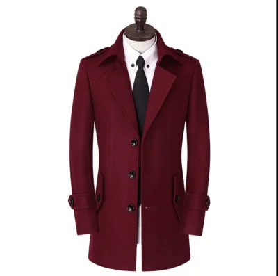 Новое поступление, зимнее шерстяное пальто, мужское тонкое пальто, повседневный термальный Тренч, верхняя одежда, obese plus isze S-4XL 5XL 6XL 7XL 8XL 9XL 10XL - Цвет: red