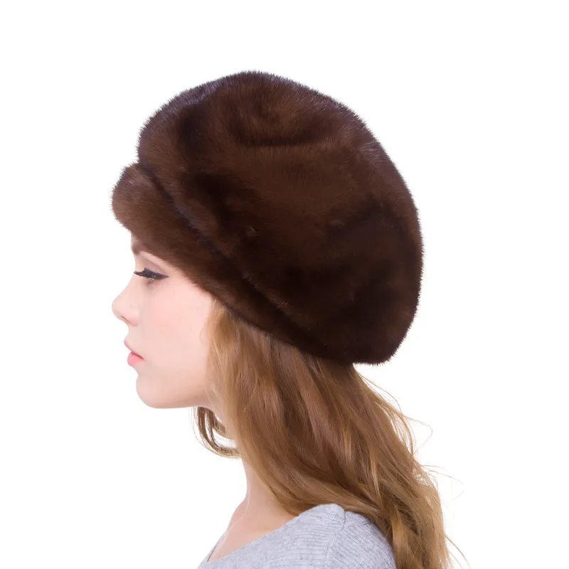 100%Natural Mink Fur Women's Hat Fashion Hat Women's Solid Cap Bomb Cap Women's Warm Earmuffs Discount Winter Hot DHY18-18 - Цвет: A