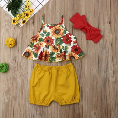 Летняя одежда для маленьких девочек 0 24 мес. топ с подсолнухами на бретельках и