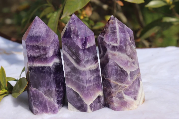

3Pcs NATURAL Dream Amethyst QUARTZ CRYSTAL WAND POINT HEALING