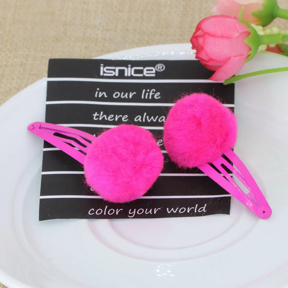 

isnice Ball hot pink Small Pom Ball Hair Grips Girls' Hair Clips KIds Fashion Girl hairpins fasthion hair accessories ornaments