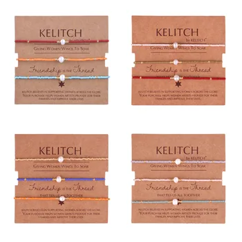 

KELITCH Bracelet Jewelry Handmade Braided Rope Chain Adjustable Shell Pearl Beaded Woven Charm Friendship Bangles 3pcs/set