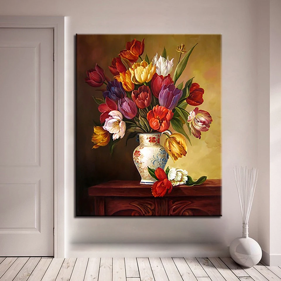 

Flower DIY Oil Painting By Numbers Abstract Tulip Vase Drawing Unique Digit Handpainted Color Pictures On Canvas Wall Art Decor