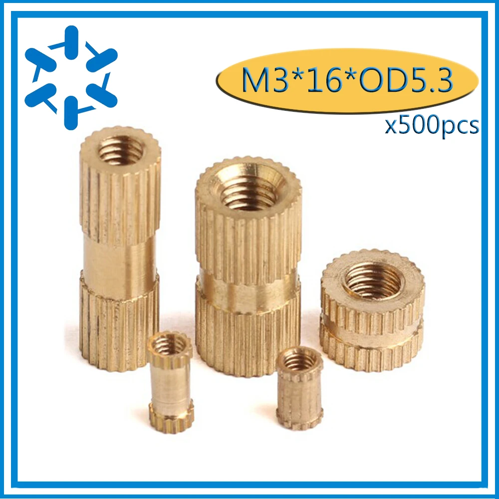 500pcs/lot M3*16 OD=5.3mm Through hole brass insert nut / knurled nut / round nut for injection
