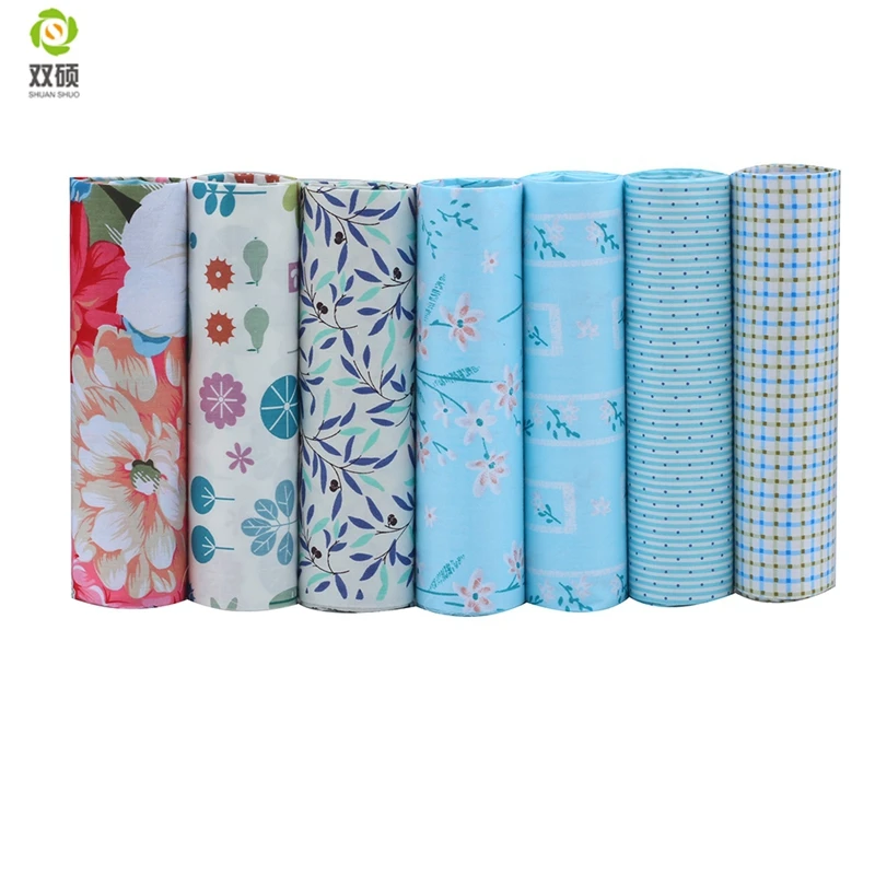 

Shuanshuo Cotton Textiles For Patchwork Fabric Blue Floral Series Fat Quarter Bundles Fabric For Sewing Doll Cloths 40*50cm 7pcs