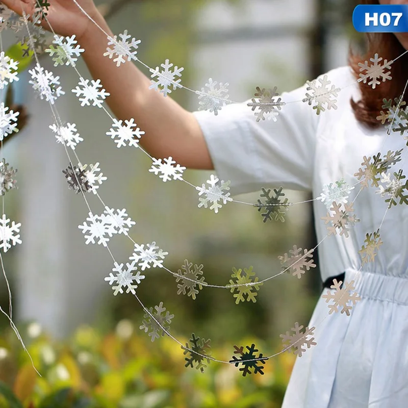 

4m Frozen Party Supplies Silver Snowflake Shape Paper Garland Christmas Wedding Decoration Scene New Year Snow Flower Decoration