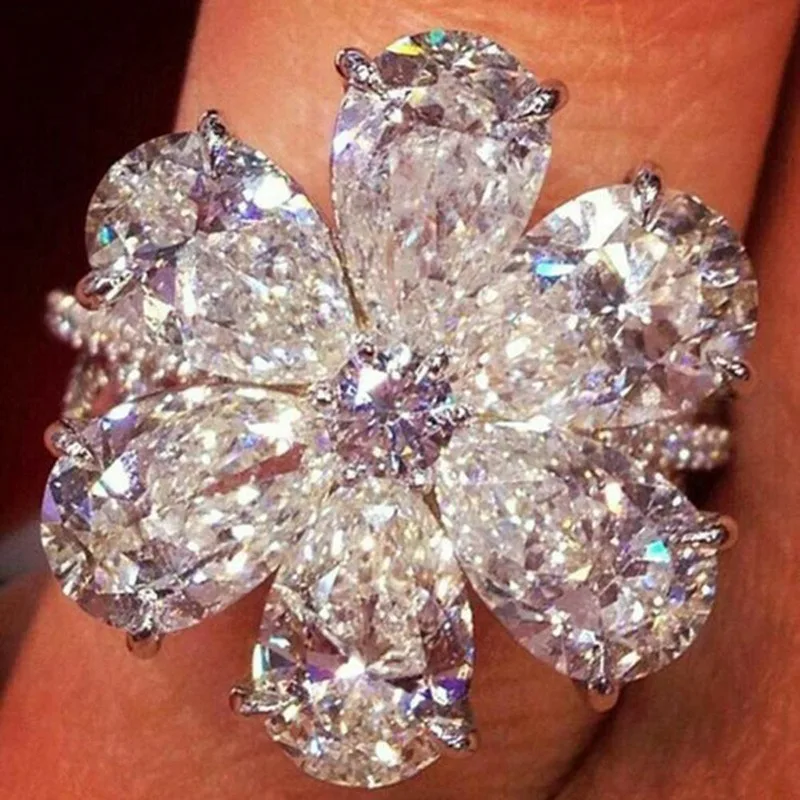 Новая мода принцесса белый циркон серебряный цвет снежный цветок кольцо для женщин обручальные кольца ювелирные изделия подарок