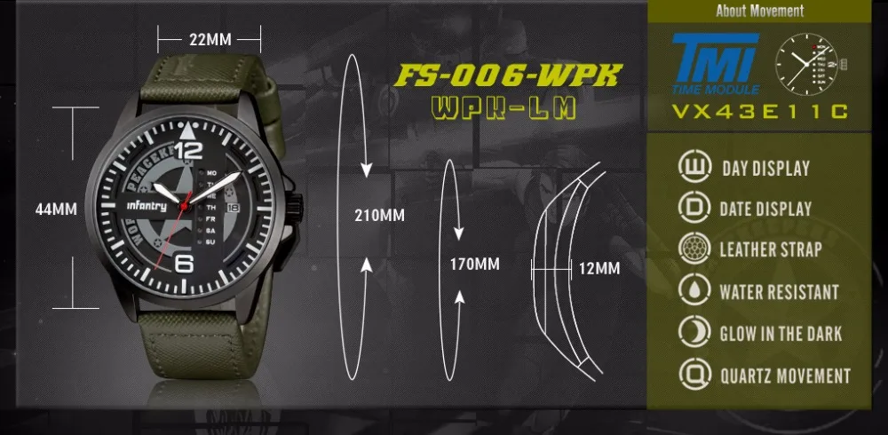 Пехота Для мужчин s часы лучший бренд класса люкс военные часы Для мужчин световой армия тактический зеленый кожаный часы для Для мужчин