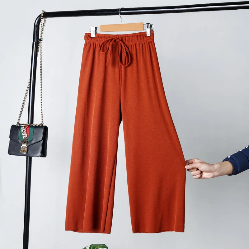 Новые летние модные тонкий лед шелк Kintted брюки Для женщин Элегантный Drawstring лук