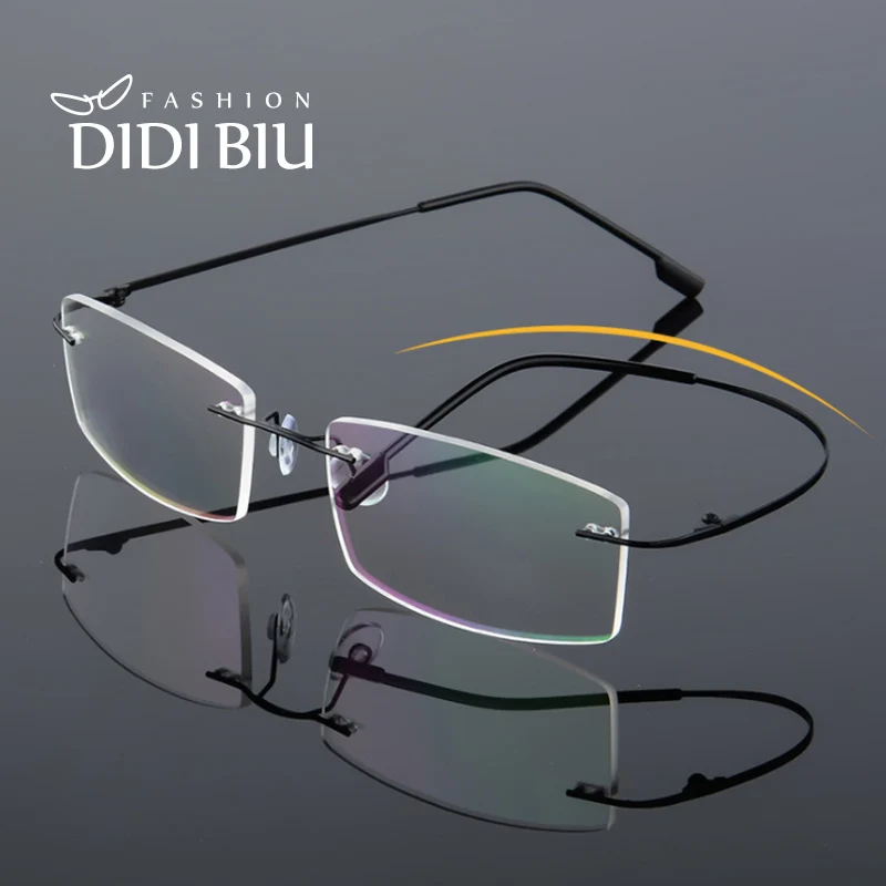 

TR90 Folding Titanium Prescription Eyeglass Frame Rimless Myopia Optical Frame Rectangle Transparent Resin Glasses Frames UN1008