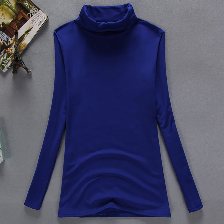 Новинка, зимняя Женская Базовая футболка с длинным рукавом, водолазка, эластичное нижнее белье, футболки для женщин, яркие цвета, топы, футболки - Цвет: blue