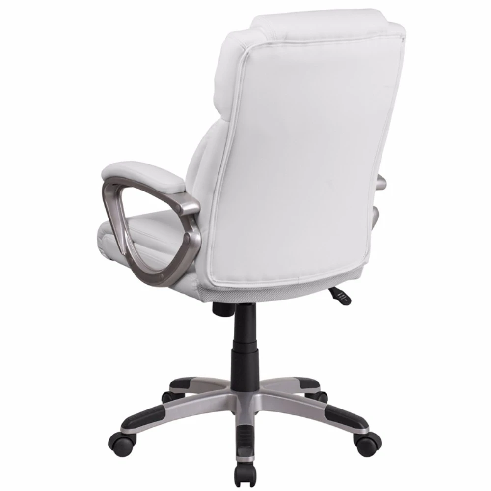 Mid-Back White Leather Executive Swivel Chair with Padded Arms (2)