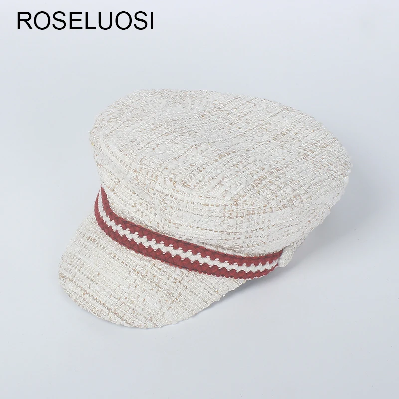 ROSELUOSI Women White Newsboy Caps Autumn Winter New Fashion Vogue