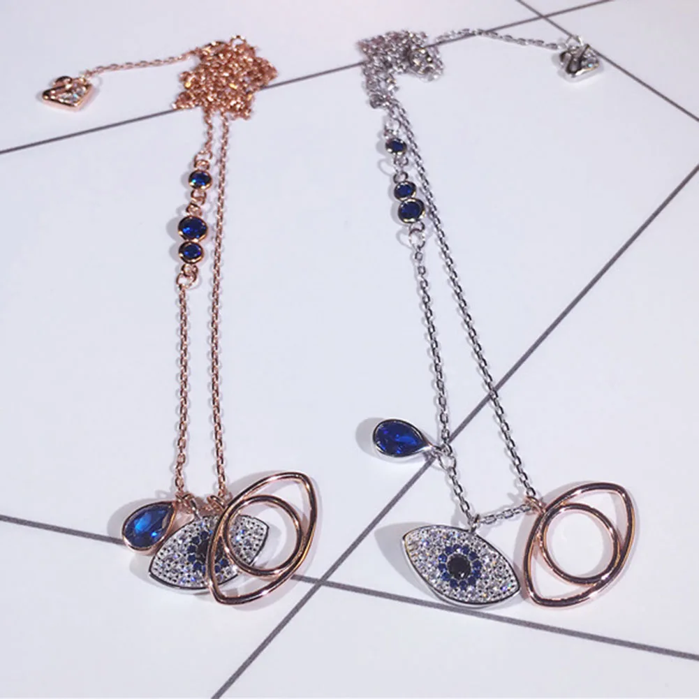 

1pc Famous Design Double Blue Eyes Short Necklace For Women Gold Color Rhinestone Charm Feminino Bijuterias Necklace