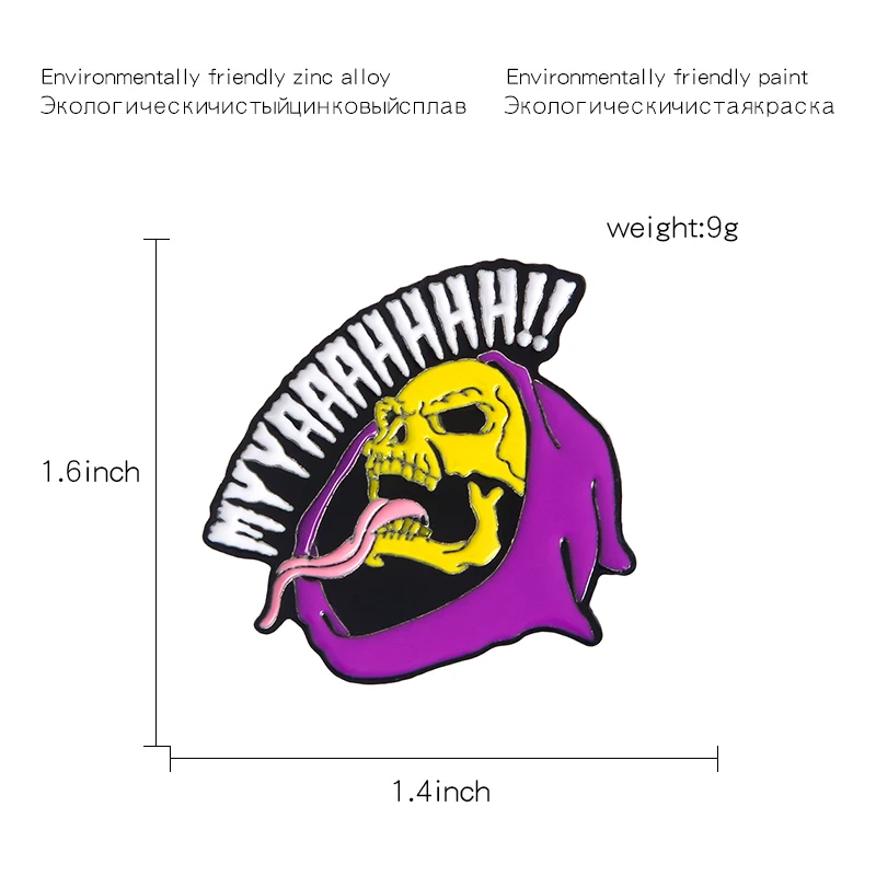 Значки с героями мультфильмов фиолетовые Броши с черепом для женщин и мужчин панк MYYAAAHHHH шпильки ювелирные изделия эмаль значки на рюкзак сумка аксессуары безделушки