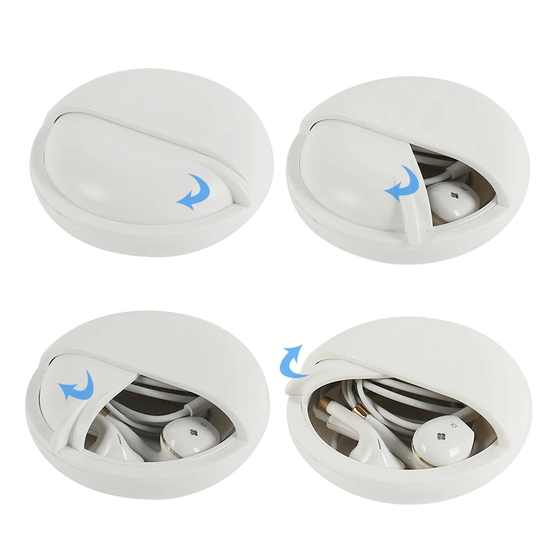 Round Earphone Wire Organizer Box Data Line Cables Storage Case Plastic Container Jewelry Headphone Protect with Rotating Cover