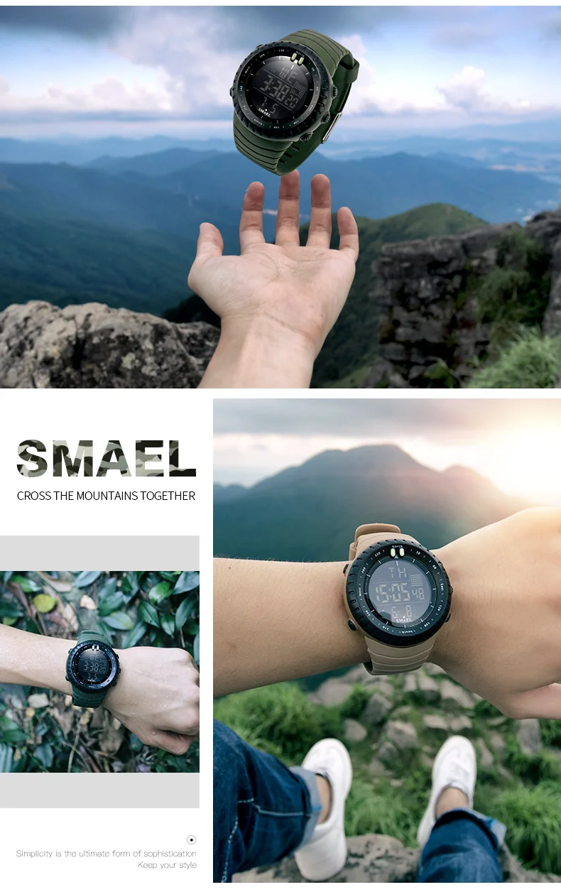 SMAEL мужские спортивные электронные часы с хронографом, новинка, мужские цифровые часы с большим циферблатом, 50 м, водонепроницаемые цифровые светодиодный наручные часы