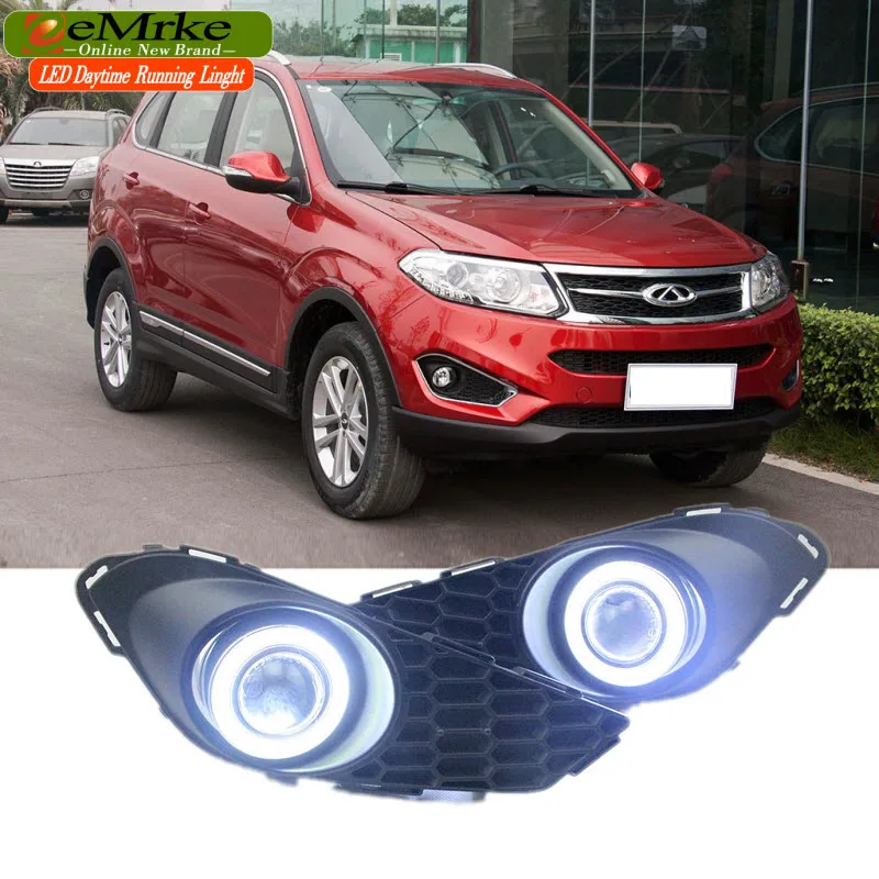 

EEMRKE Car Styling For Chery Tiggo 5 2014 2015 COB LED Angel Eye DRL H11 55W Halogen Fog Lights Lamp Daytime Running Light