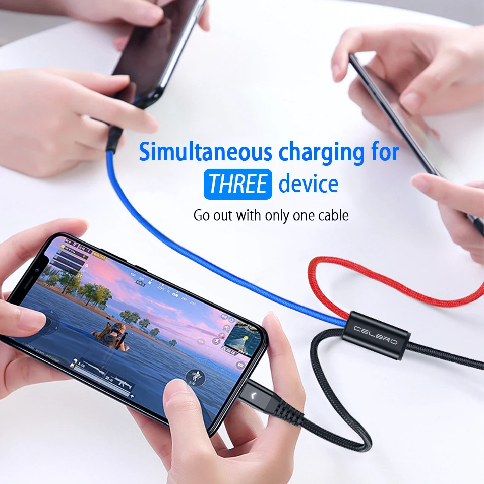 3 в 1 Usb кабель для зарядки 2 м Micro Usb type C кабель 1,2/2 м Кабо Для samsung Note10 Plus A50 A70 Redmi Note 8 8A Garas Cavo