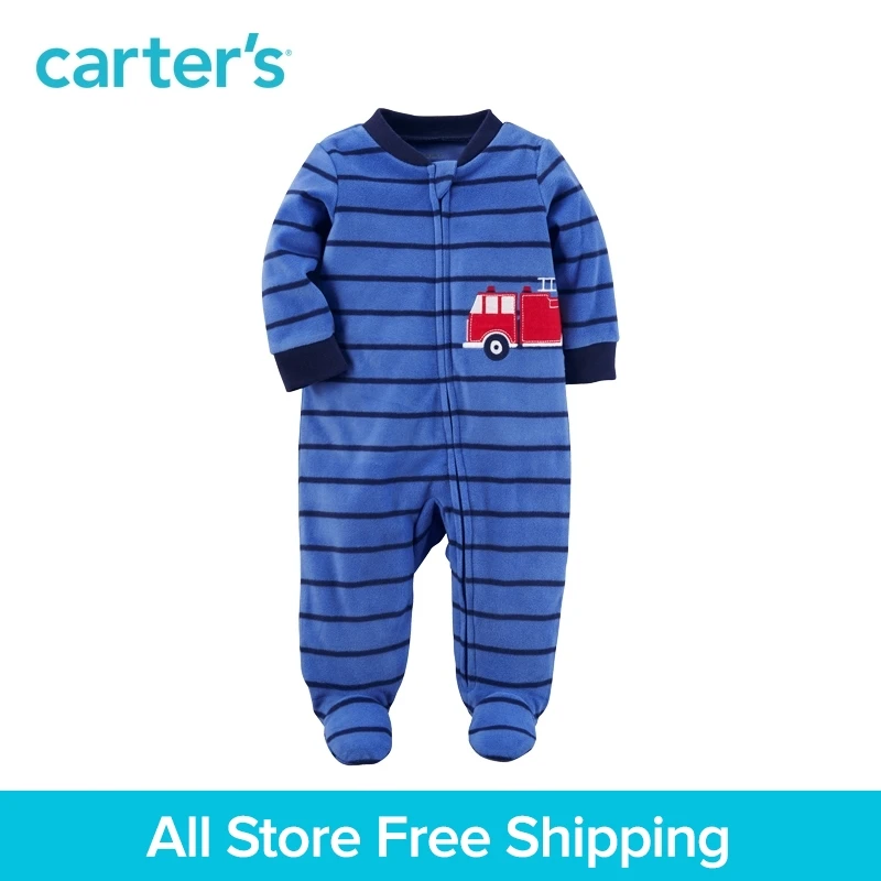 Carter's 1 Piece baby children kids clothing Boy Spring Fall Firetruck Zip Up Fleece Sleep