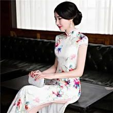 YZ Novelty High Slits Traditional Chinese Dress Elegant Lady Satin Sexy Cheongsam Vintage Print Floral Slim Long Qipao M-XXXL