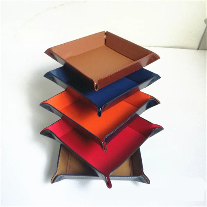 

PU Leather Quadrilateral Tray for Dice Board Games Key Wallet Coin Foldable Box Tray Desktop Storage Box