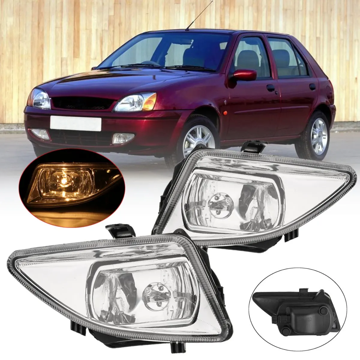 12V 55W Left/Right Front Clear Bumper Fog Light Lamp with bulbs for Ford for Fiesta MK5 1999 2000 2001 2002 304312007L 304312007