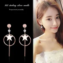 

Korean new earrings personalized long fringe s925 silver needle earrings female hypoallergenic snowflake geometric earrings