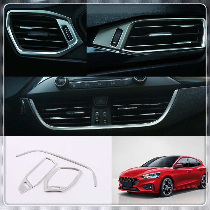 

Left Hand Drive For Ford Focus 2019 2020 Car Interior Front Air Condition Vent Cover Outlet Trim 3 pieces Stainless Steel Matte
