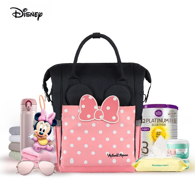 Модная сумка для мамы с изображением Диснея Минни, большая емкость, usb-нагреватель, изоляционный розовый рюкзак для подгузников, Детская сумка для мамы, Прямая поставка
