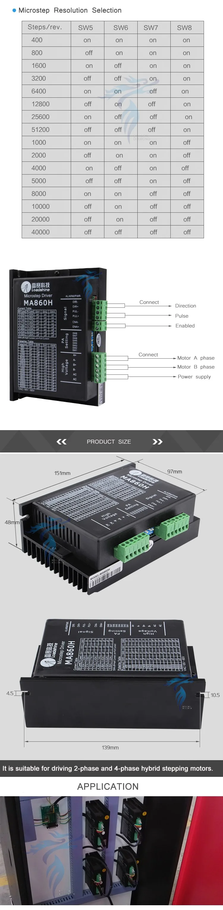 Leadshine MA860H Драйвер шагового двигателя Модуль контроллера 18-80 V AC/24-110 V DC 7.2A для ЧПУ