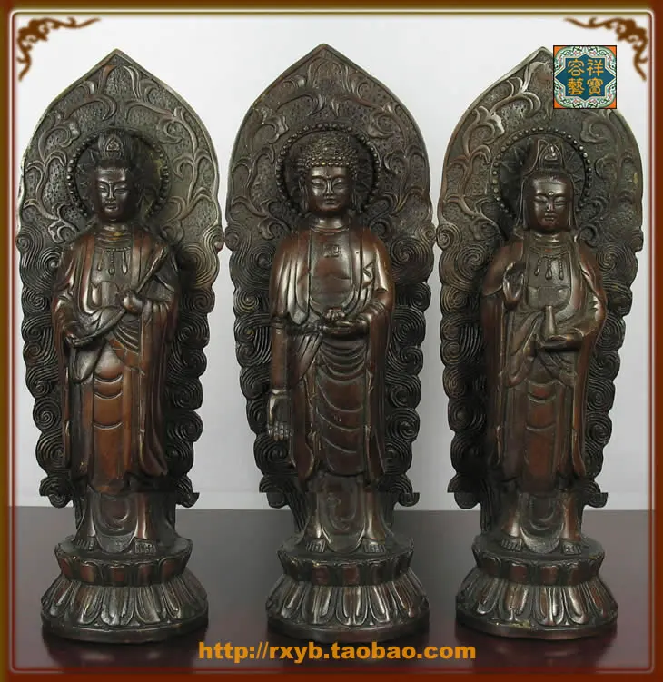 

Buddhism supplies bronze color copper buddha apheliotropism set trinity bronze statue