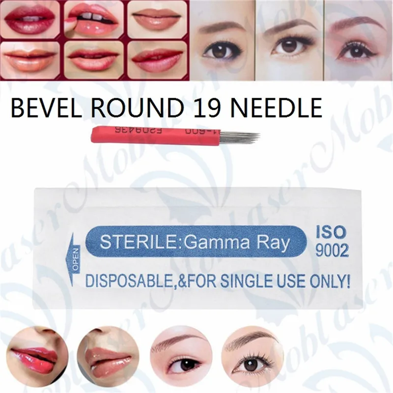10 pcs 19R Round Needle Bevel Round For 3D Microblading Embroidery Eyebrow Lip Red Needle 19